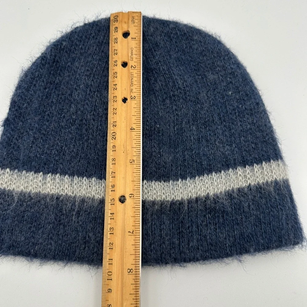 Vtg Wigwam Mohair Wool Blend Beanie Hat‎ Unisex OS Blue Striped Knit USA Retro